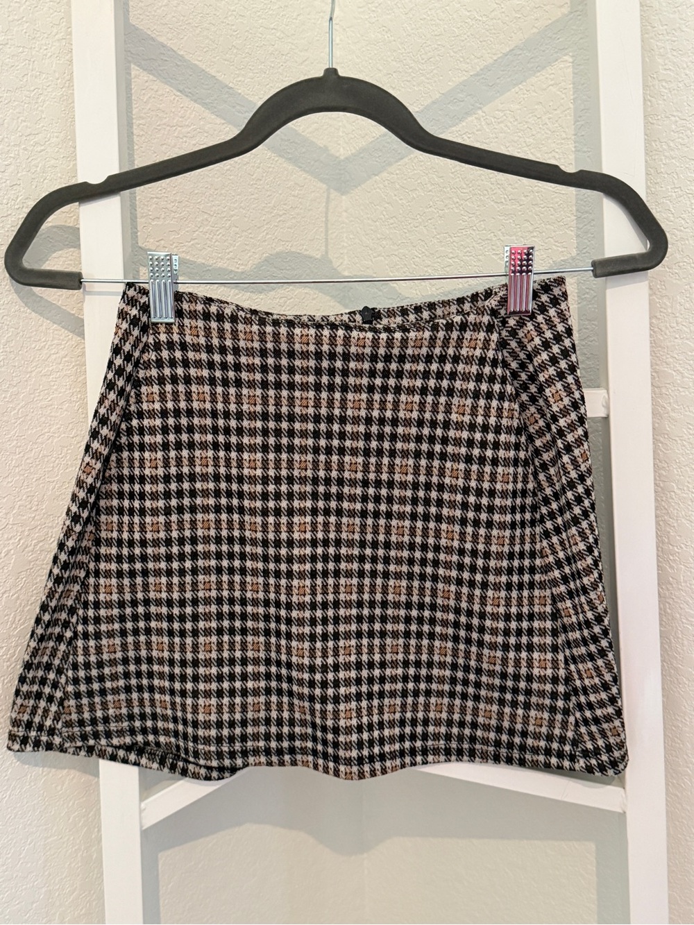 Plaid Mini Skirt in Black, Cream & Brown
